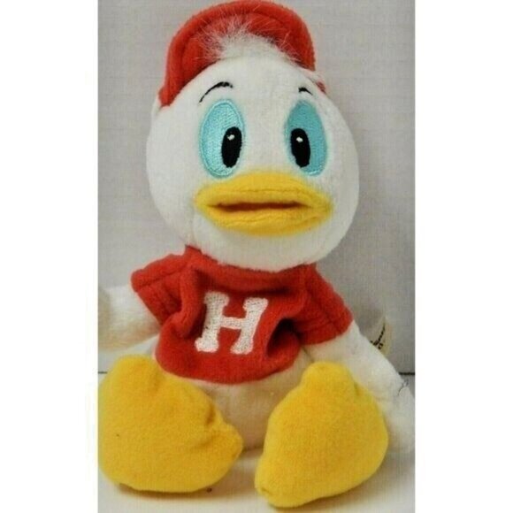 Disney Huey Duck With Tag Bean Bag 8-Inch Plush Toy With Red Hat & "H" Shirt NWT - Picture 1 of 11